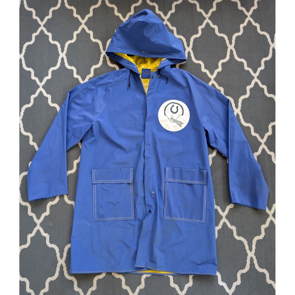 Vintage Baltimore‎ Colts Rain Jacket Trench Coat Mens Large 80s Blue NFL